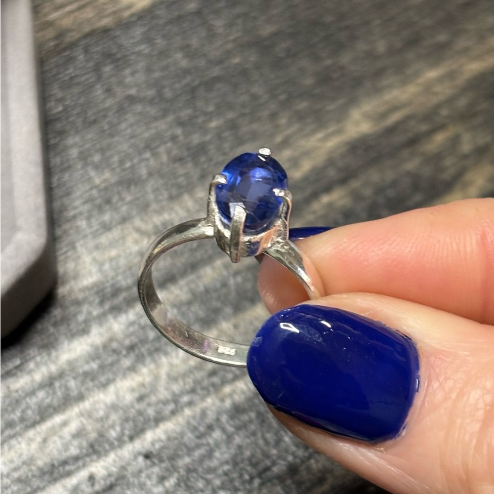 6Ct of Natural Blue Sapphire AGI certified Ring Sz 7.75 in 925 Sterling Silver - Picture 10 of 14